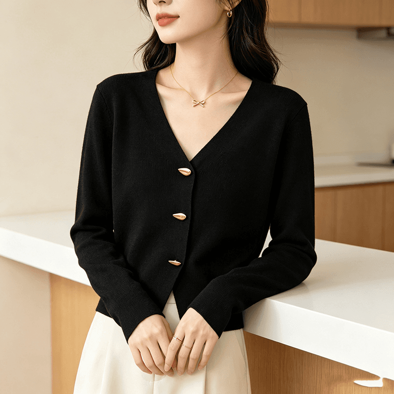 실사 2026 신제품 가을 겨울 디자인 센스 높은 품질 Chic 오픈 가디건 V넥 니트 스웨터 셔츠 상세 이미지 6