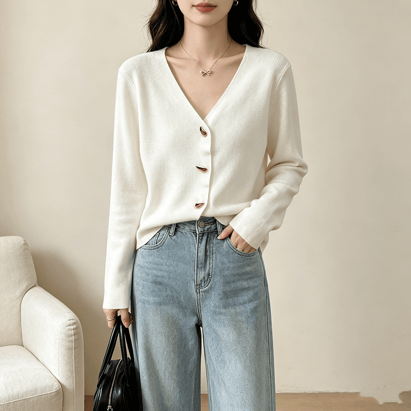 실사 2026 신제품 가을 겨울 디자인 센스 높은 품질 Chic 오픈 가디건 V넥 니트 스웨터 셔츠 상세 이미지 9