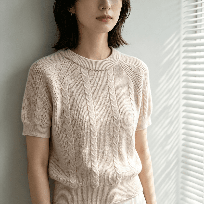 2026 이른 가을 한국 ins 품격 캐주얼 두꺼운 단색 반팔 부드러운 찹쌀 니트 맨위 스웨터 이미지 4