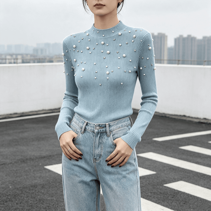실사 2026 가을 겨울 신제품 우아함 바람 진주 도트 몸매 가꾸기 털 니트 스웨터 여성 상세 이미지 8
