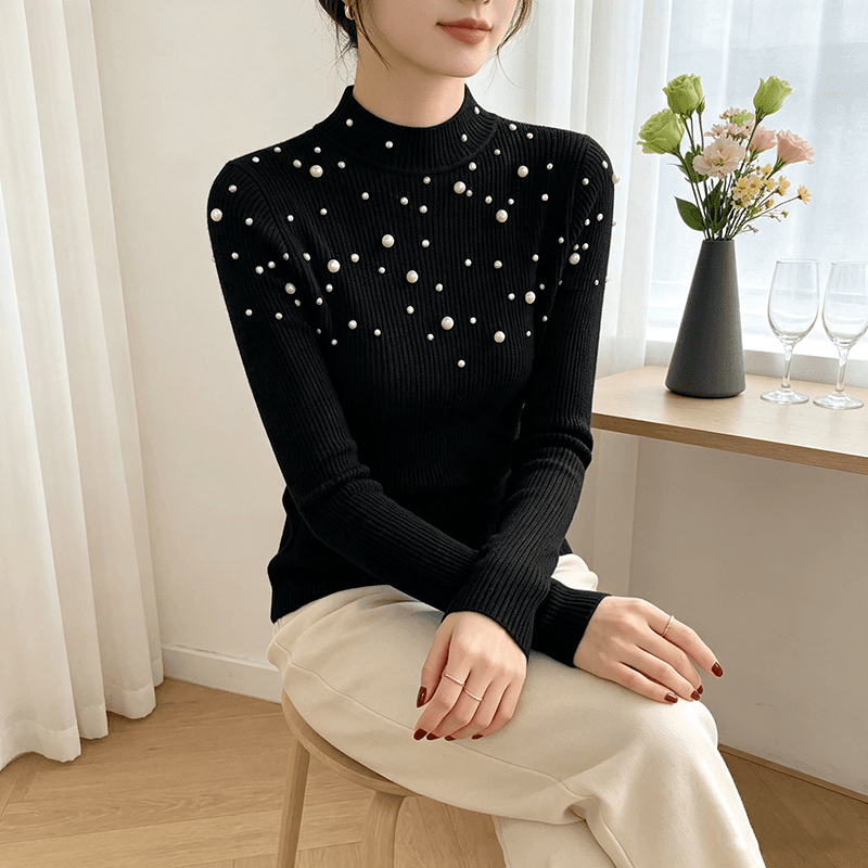 실사 2026 가을 겨울 신제품 우아함 바람 진주 도트 몸매 가꾸기 털 니트 스웨터 여성 상세 이미지 15