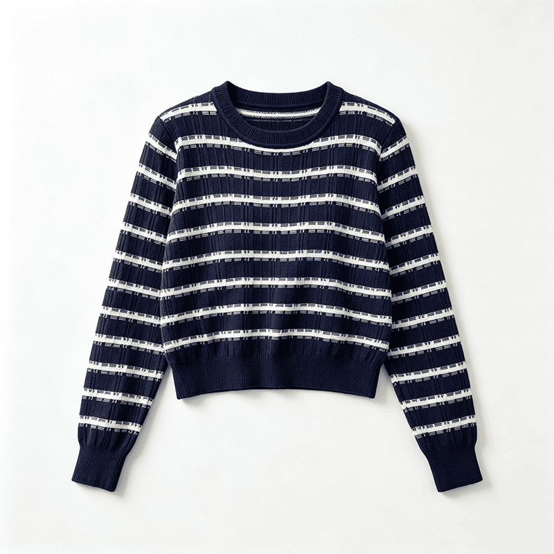 실사 미니멀리즘 바람 해군 쌀 화이트 빨간색 스트라이프 라운드 넥 쇼트 스타일 털 니트 스웨터 여성 2026 새로운 이미지 5