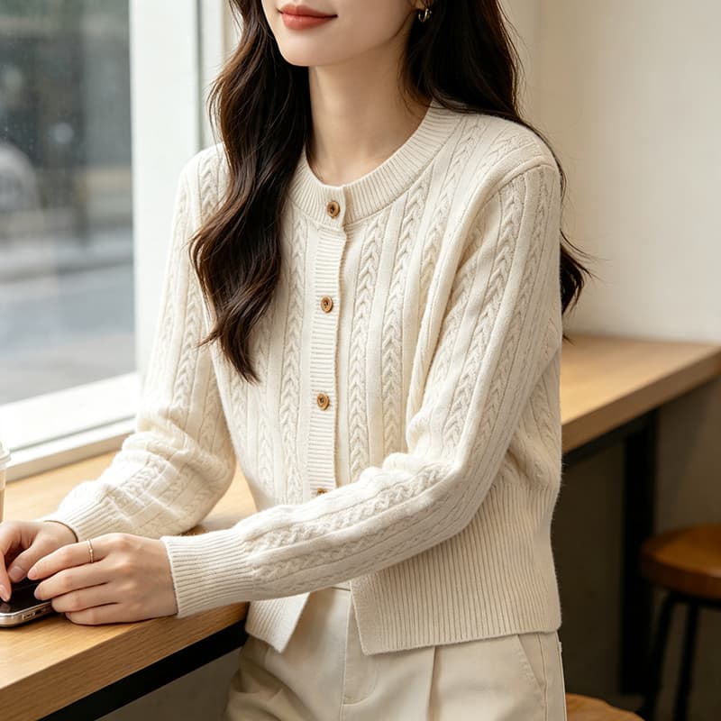 2026 새로운 미니멀리즘 바람 쌀 화이트 블랙 회색 와인 빨간색 라운드 넥 반팔 질감 몸매 가꾸기 털 니트 스웨터 여성 상세 이미지 7