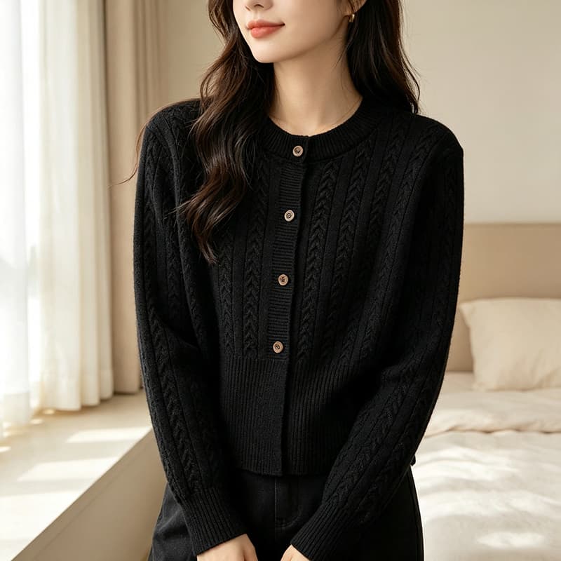 2026 새로운 미니멀리즘 바람 쌀 화이트 블랙 회색 와인 빨간색 라운드 넥 반팔 질감 몸매 가꾸기 털 니트 스웨터 여성 상세 이미지 13