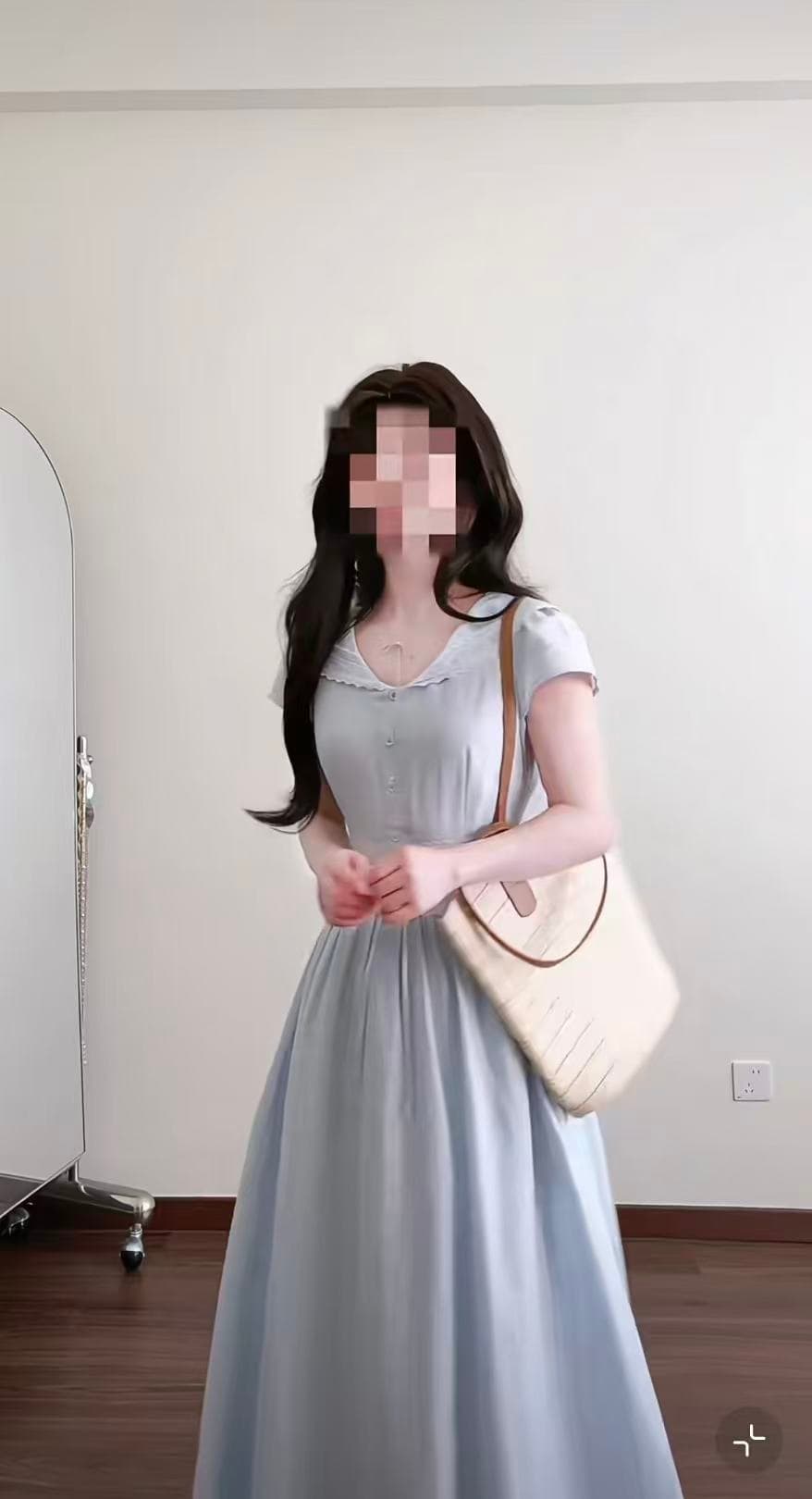 2026 여름 새로운 여성 프랑스식 고급 센스 반팔 베이비 칼라 점프 슈트 치마 품격 허리 수축 슬림해 보이는 롱 스커트 상세 이미지 4