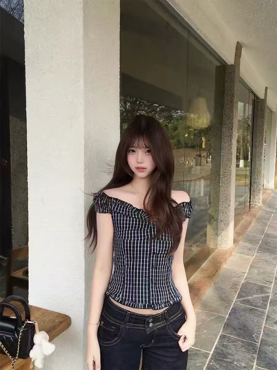 프랑스식 고급 센스 오프숄더 스트라이프 반팔 여성 여름 새로운 품격 몸매 가꾸기 슬림해 보이는 연령 감소 작은 맨위 상세 이미지 3