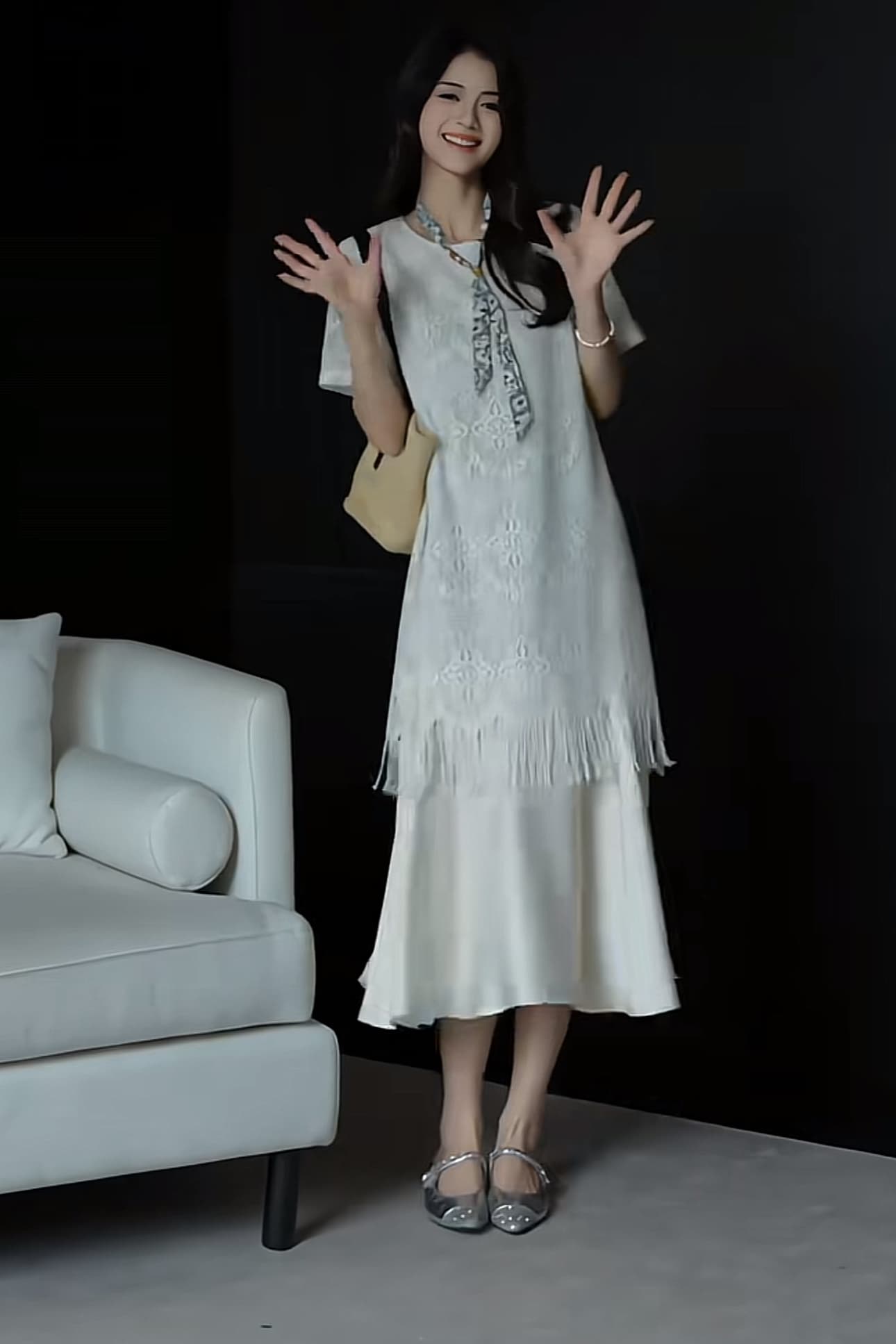 SEVEN 안뜰 여름 품격 우아함 빛 요리 한 바람 레이스 술 페이크 레이어드 드레스 이미지 3