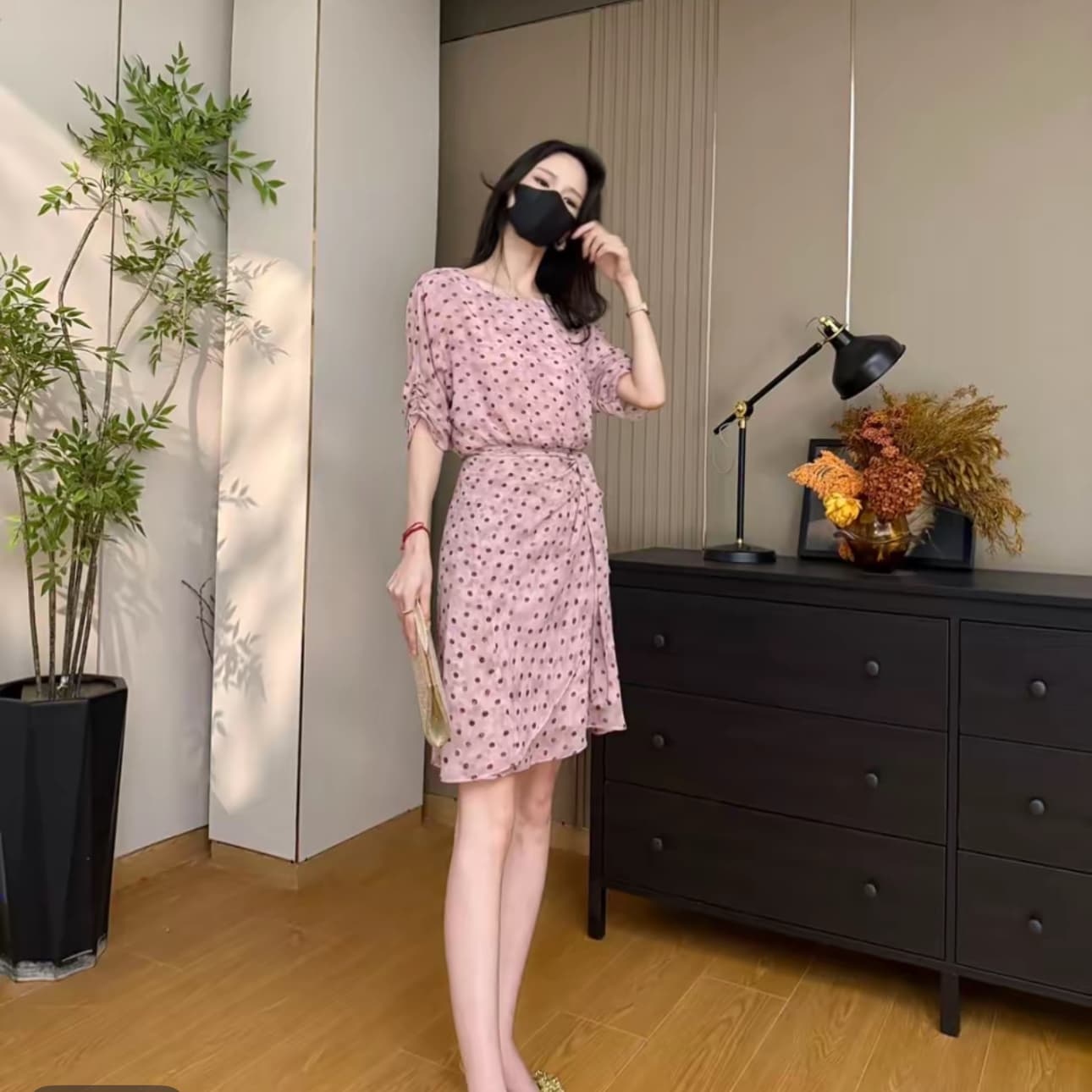 여름 프랑스식 스트랩 꽃무늬 패션 허리 수축 슬림해 보이는 품격 여성 드레스 포장 치마 이미지 3