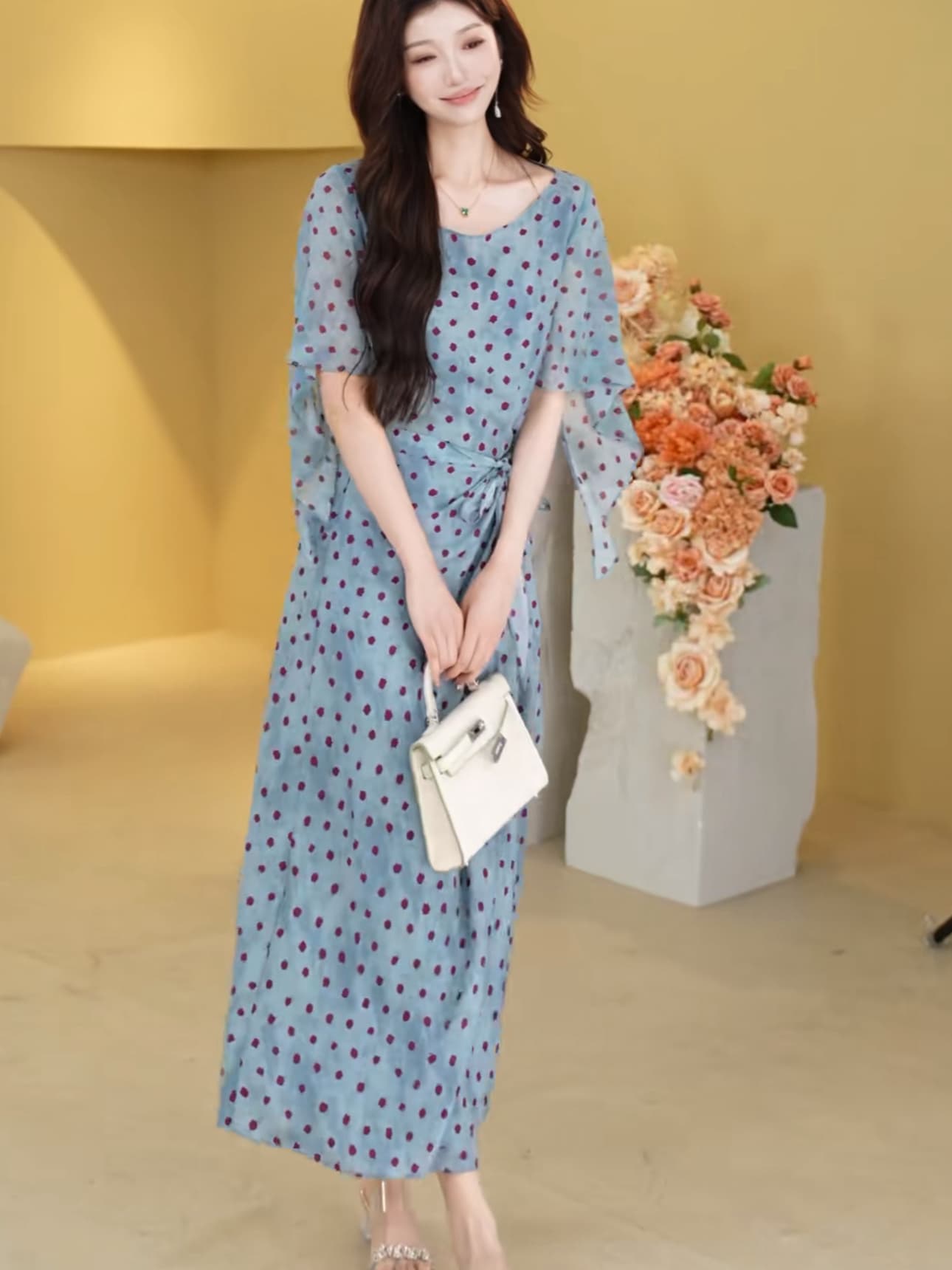 여름 2026 새로운 프린트 빛 럭셔리 연령 감소 몸매 가꾸기 슬림해 보이는 패션 드레스 상세 이미지 5
