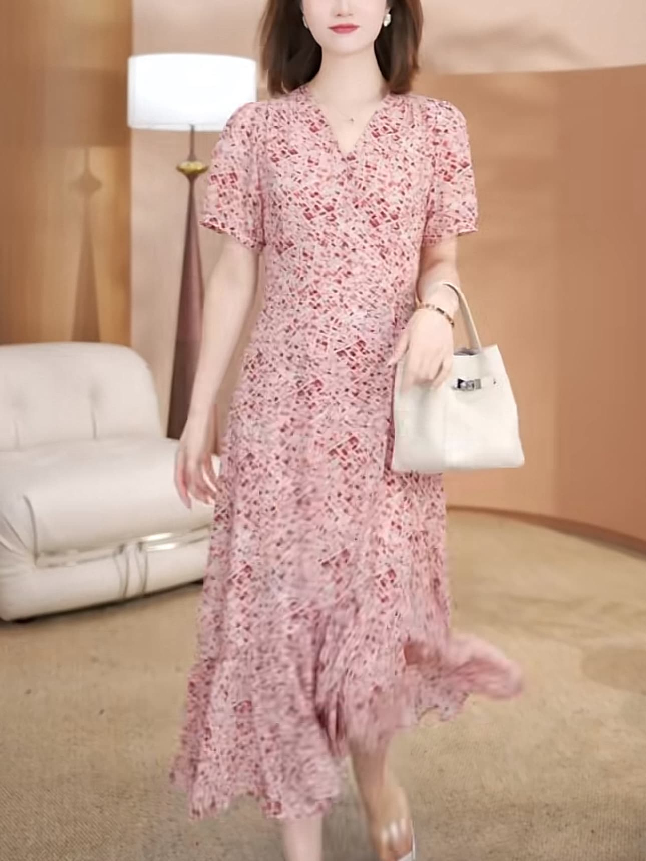 2026 여름 허리 수축 꽃무늬 여성 의류 드레스 슬림해 보이는 다용도 품격 패션 롱 코트 치마 상세 이미지 6
