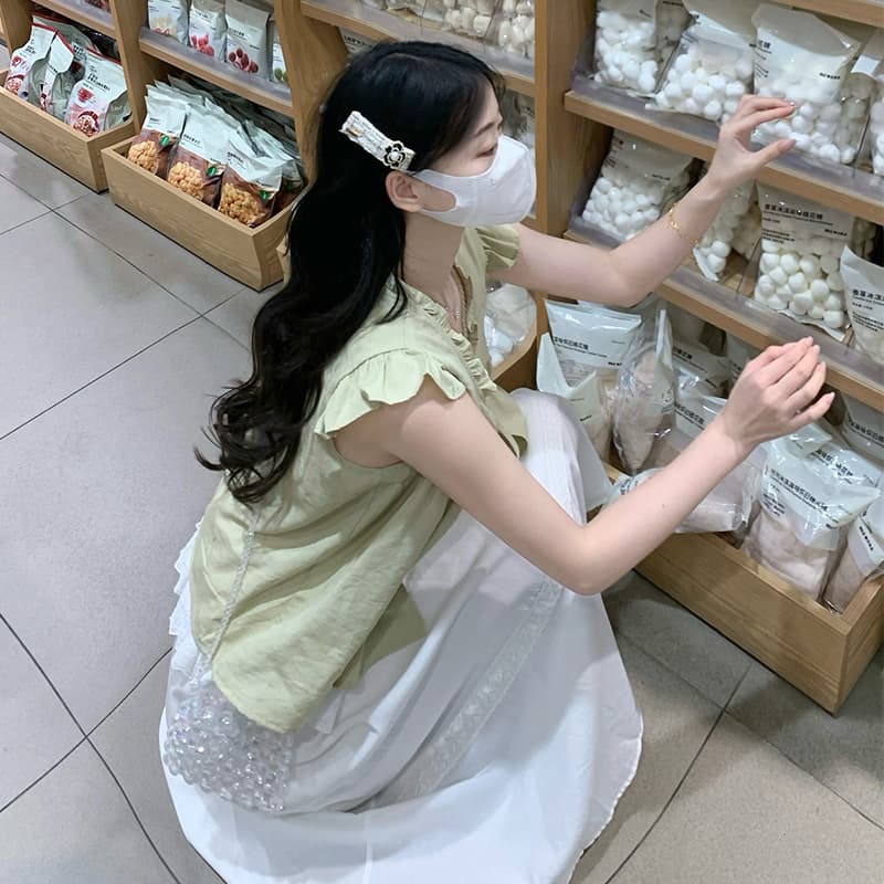 실사 새로운 민소매 페이크 레이어드 셔츠 반신 스커트 투피스 세트 프랑스식 달콤함 연령 감소 세트 이미지 4