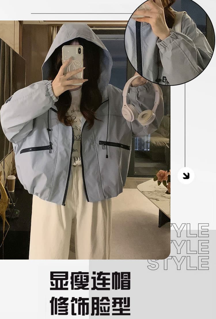 실사 파란색 후드 요금 외투 쇼트 스타일 새로운 한국 스타일 캐주얼 워크웨어 바람 재킷 맨위 상세 이미지 7