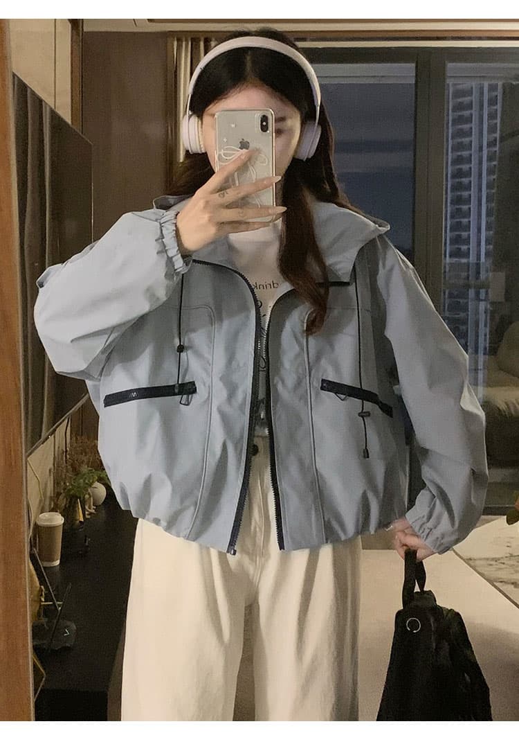 실사 파란색 후드 요금 외투 쇼트 스타일 새로운 한국 스타일 캐주얼 워크웨어 바람 재킷 맨위 상세 이미지 19