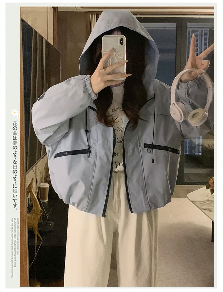 실사 파란색 후드 요금 외투 쇼트 스타일 새로운 한국 스타일 캐주얼 워크웨어 바람 재킷 맨위 상세 이미지 21