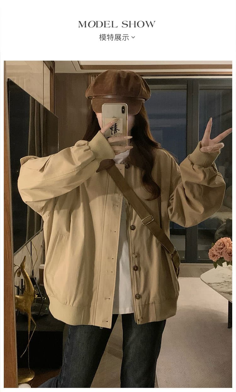 실사 배색 패치워크 캐주얼 레트로 면 100% 사선 무늬 카키 브라운 재킷 재킷 다용도 슬림해 보이는 상세 이미지 10