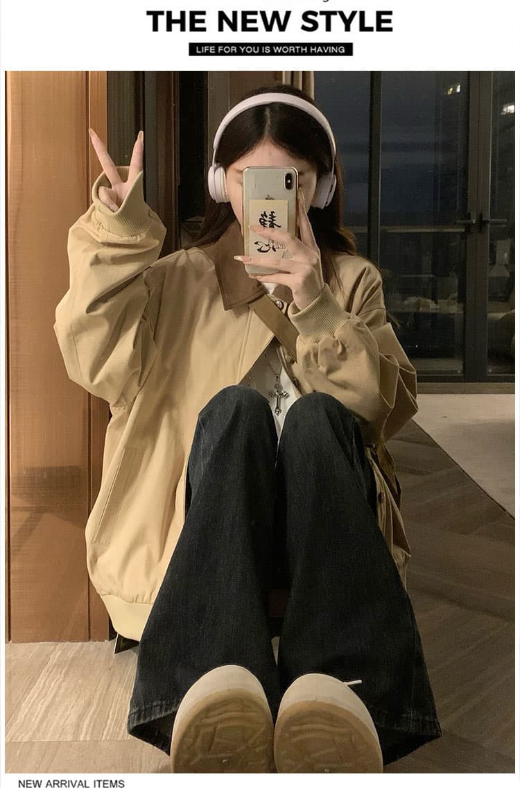 실사 배색 패치워크 캐주얼 레트로 면 100% 사선 무늬 카키 브라운 재킷 재킷 다용도 슬림해 보이는 상세 이미지 14