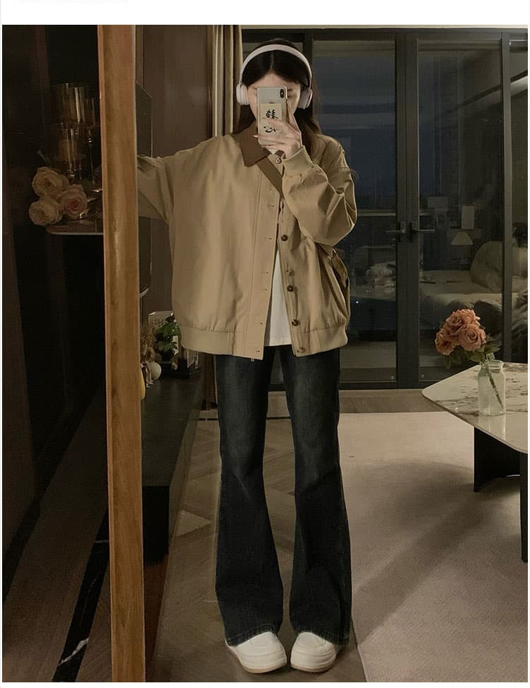 실사 배색 패치워크 캐주얼 레트로 면 100% 사선 무늬 카키 브라운 재킷 재킷 다용도 슬림해 보이는 상세 이미지 15