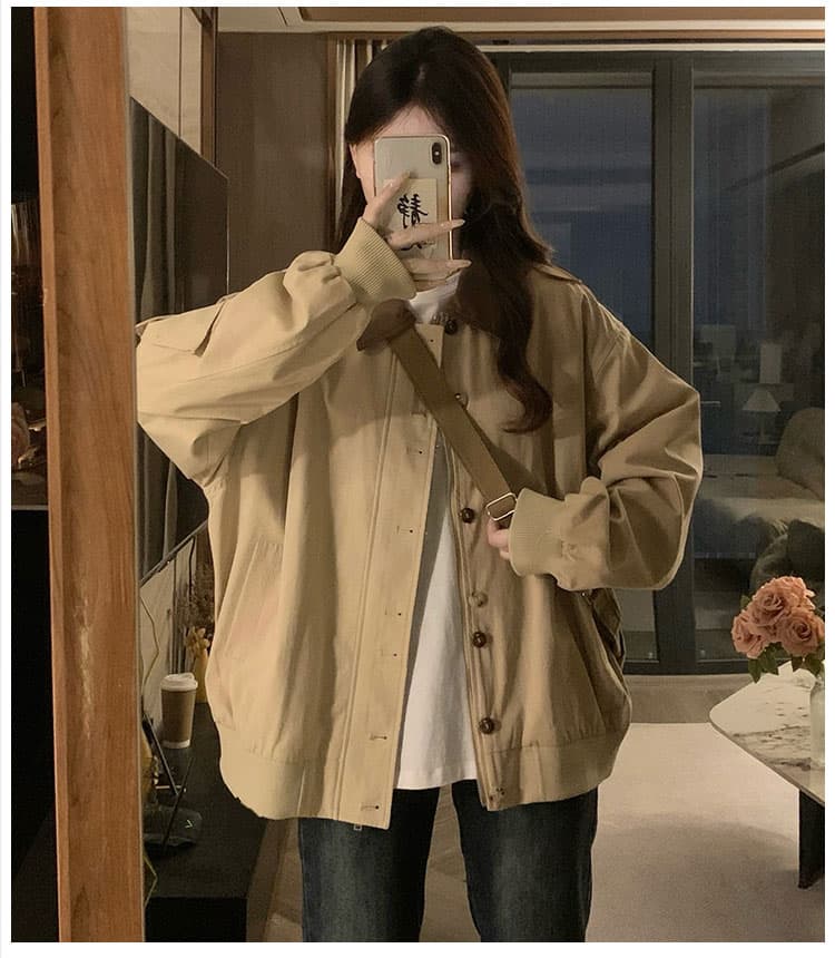 실사 배색 패치워크 캐주얼 레트로 면 100% 사선 무늬 카키 브라운 재킷 재킷 다용도 슬림해 보이는 상세 이미지 16