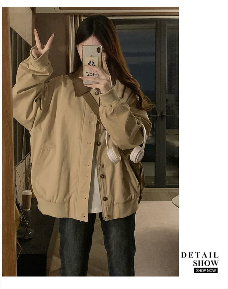 실사 배색 패치워크 캐주얼 레트로 면 100% 사선 무늬 카키 브라운 재킷 재킷 다용도 슬림해 보이는 상세 이미지 17