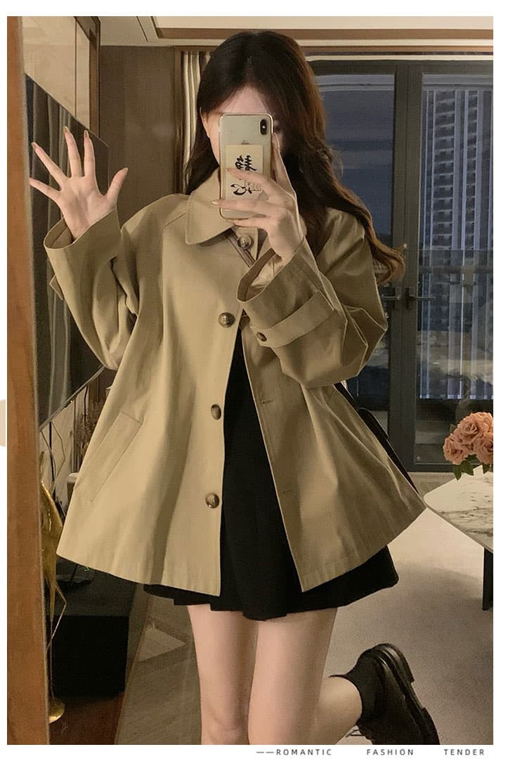 실사 얕은 카키 쇼트 스타일 바람막이 여성 코트 작은 키 프랑스식 루즈핏 연령 감소 영국식 바람 맨위 상세 이미지 12