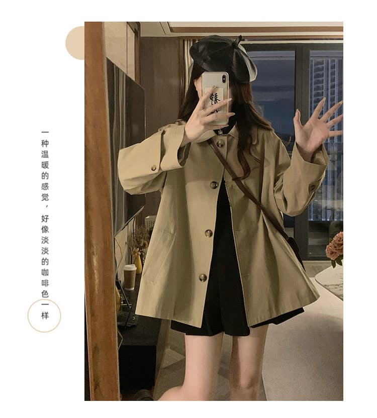 실사 얕은 카키 쇼트 스타일 바람막이 여성 코트 작은 키 프랑스식 루즈핏 연령 감소 영국식 바람 맨위 상세 이미지 14