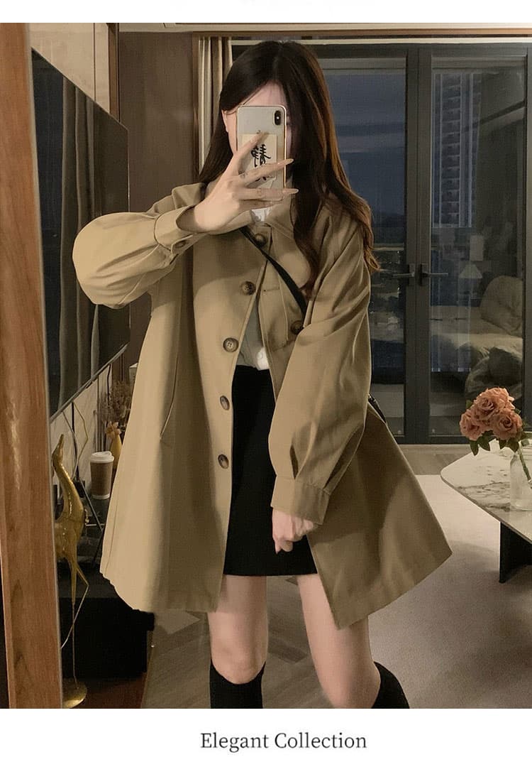 실사 카키 색 바람막이 여성 작은 키 새로운 중간 길이 벌룬 소매 루즈핏 캐주얼 고급 센스 재킷 상세 이미지 18