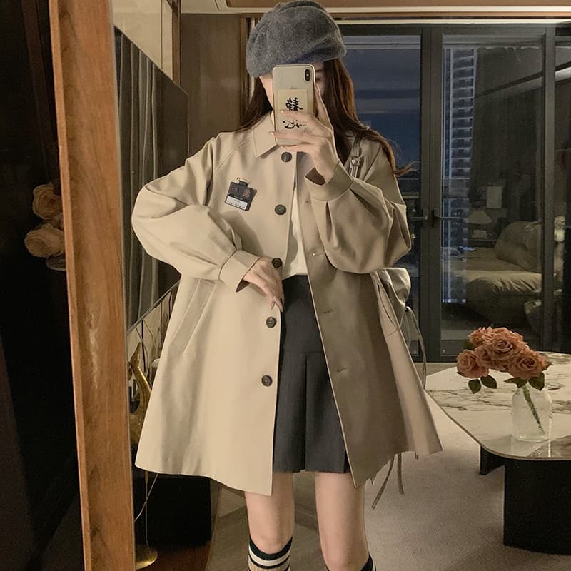 실사 학원 스타일 폴로 칼라 바람막이 가을 새로운 달콤함 귀여운 루즈핏 나비 매듭 싱글 줄 버튼 재킷 트렌디 이미지 3