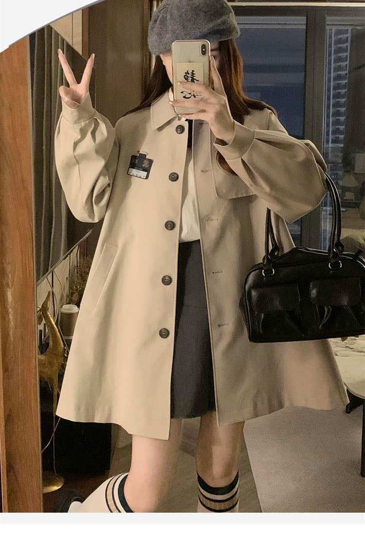 실사 학원 스타일 폴로 칼라 바람막이 가을 새로운 달콤함 귀여운 루즈핏 나비 매듭 싱글 줄 버튼 재킷 트렌디 상세 이미지 7