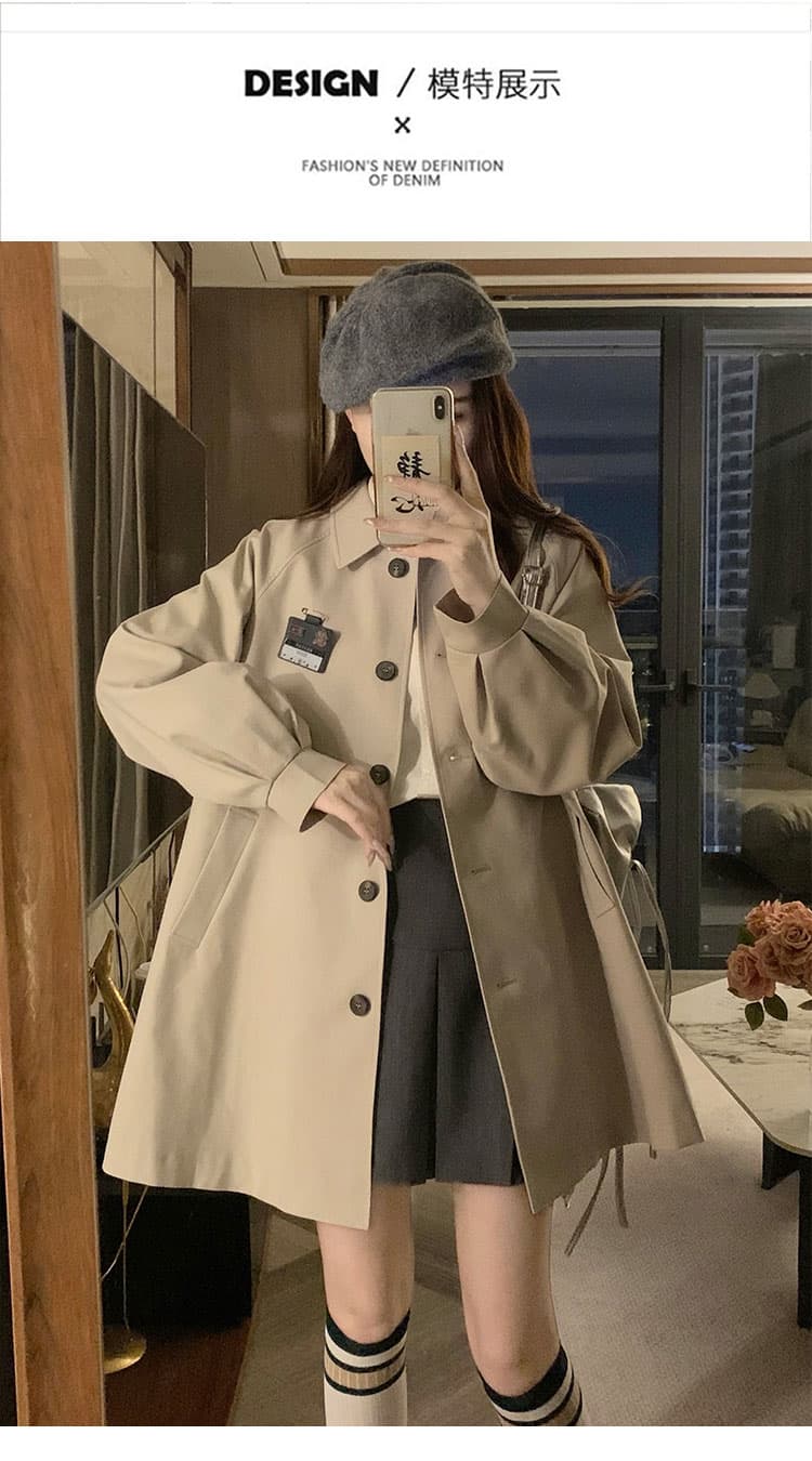 실사 학원 스타일 폴로 칼라 바람막이 가을 새로운 달콤함 귀여운 루즈핏 나비 매듭 싱글 줄 버튼 재킷 트렌디 상세 이미지 10