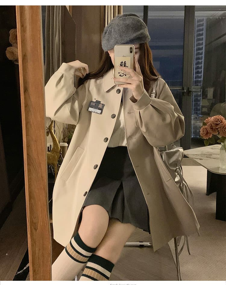 실사 학원 스타일 폴로 칼라 바람막이 가을 새로운 달콤함 귀여운 루즈핏 나비 매듭 싱글 줄 버튼 재킷 트렌디 상세 이미지 11