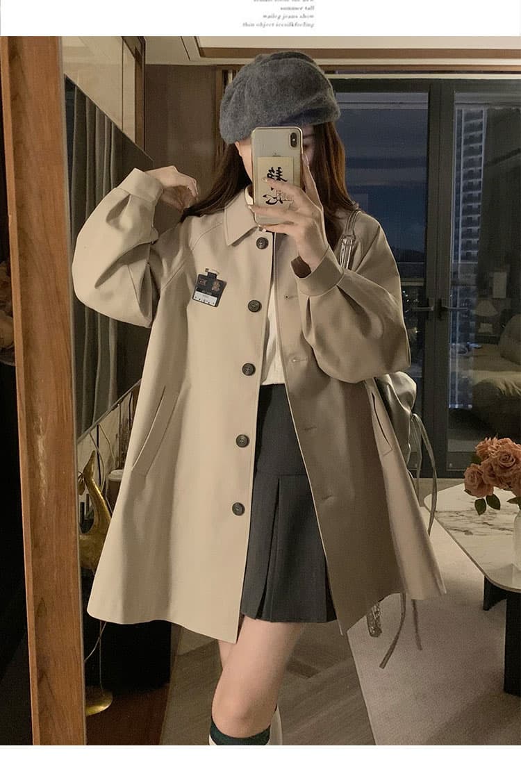 실사 학원 스타일 폴로 칼라 바람막이 가을 새로운 달콤함 귀여운 루즈핏 나비 매듭 싱글 줄 버튼 재킷 트렌디 상세 이미지 12
