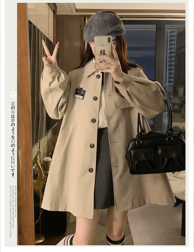 실사 학원 스타일 폴로 칼라 바람막이 가을 새로운 달콤함 귀여운 루즈핏 나비 매듭 싱글 줄 버튼 재킷 트렌디 상세 이미지 18