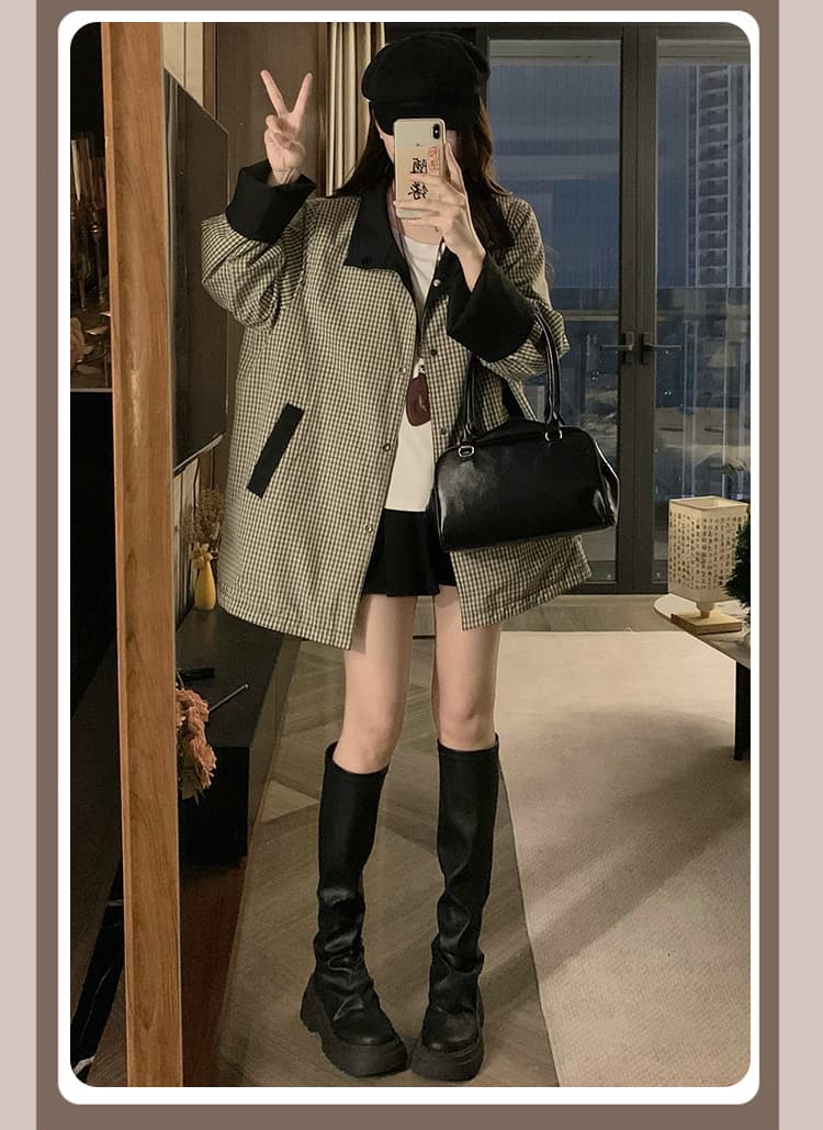 실사 양면 바람막이 한 부서 캐주얼 품격 바람막이 양면 착용 스탠드 칼라 여성 코트 상세 이미지 5