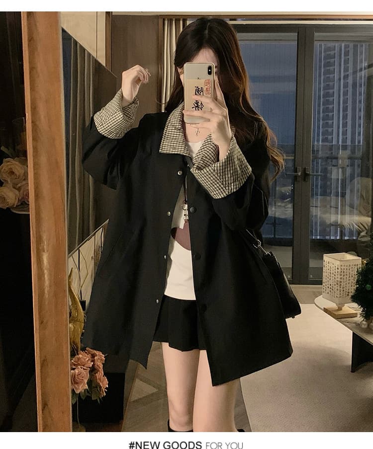실사 양면 바람막이 한 부서 캐주얼 품격 바람막이 양면 착용 스탠드 칼라 여성 코트 상세 이미지 19