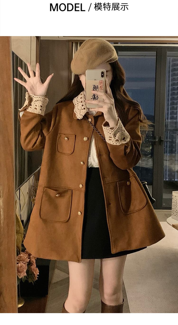 실사 레트로 폴로 칼라 중간 길이 스웨이드 벨벳 재킷 워크웨어 바람막이 여성 아름다움 라드. 착용 가져 가라. 상세 이미지 10