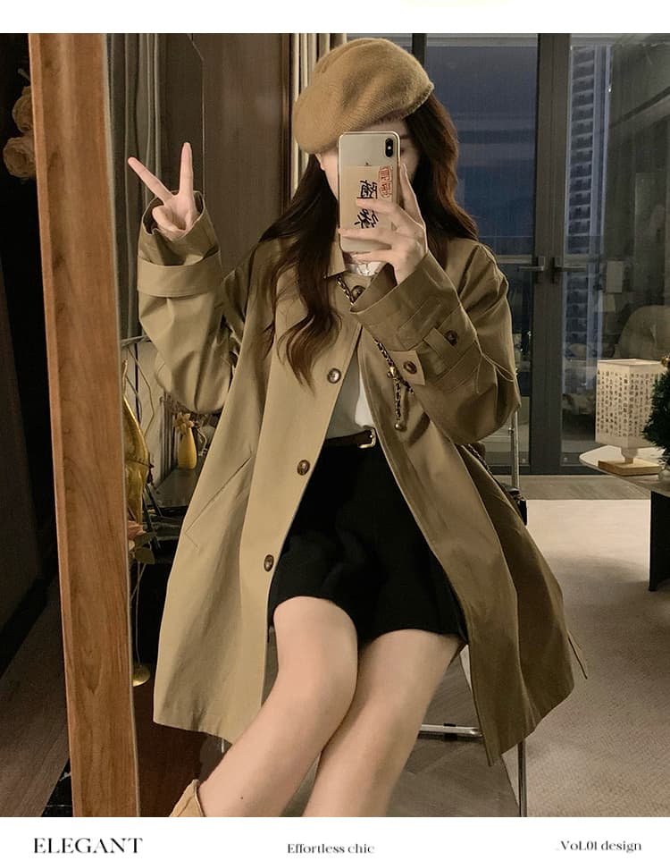 실사 가을 새로운 고급 센스 영국식 바람을 피우다 롱 코트 폴로 칼라 바람막이 여성 코트 상세 이미지 11