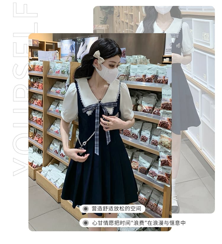 실사 학원 스타일 페이크 레이어드 여성 드레스 여름 새로운 허리 수축 슬림해 보이는 디자인 센스 플리츠 짧은 치마 상세 이미지 3