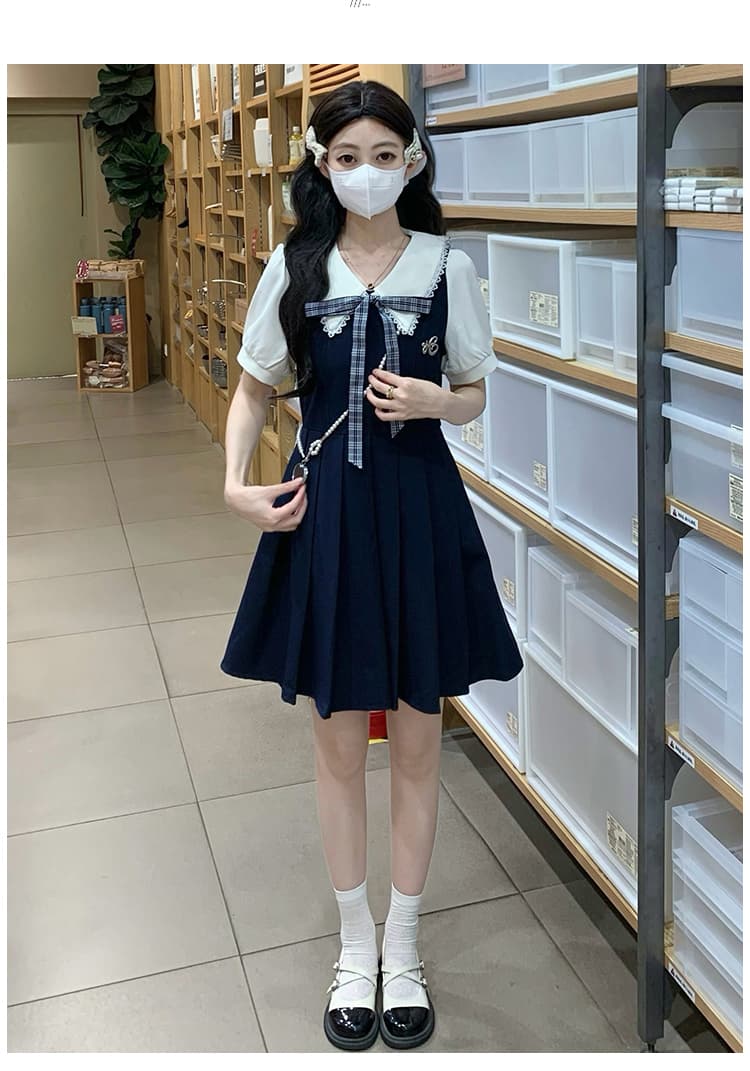 실사 학원 스타일 페이크 레이어드 여성 드레스 여름 새로운 허리 수축 슬림해 보이는 디자인 센스 플리츠 짧은 치마 상세 이미지 13