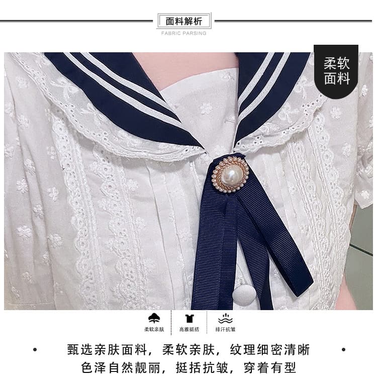 실사 학원 스타일 드레스 새로운 프랑스식 달콤함 연령 감소 허리 수축 슬림해 보이는 해군 칼라 화이트 길다 치마 상세 이미지 9