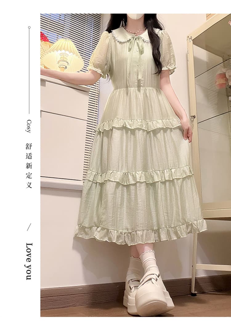 실사 프랑스식 신선함 달콤함 품격 초기 고등학생 베이비 칼라 학원 스타일 슬림해 보이는 무릎 아래 요정 치마 외국 가스 상세 이미지 14