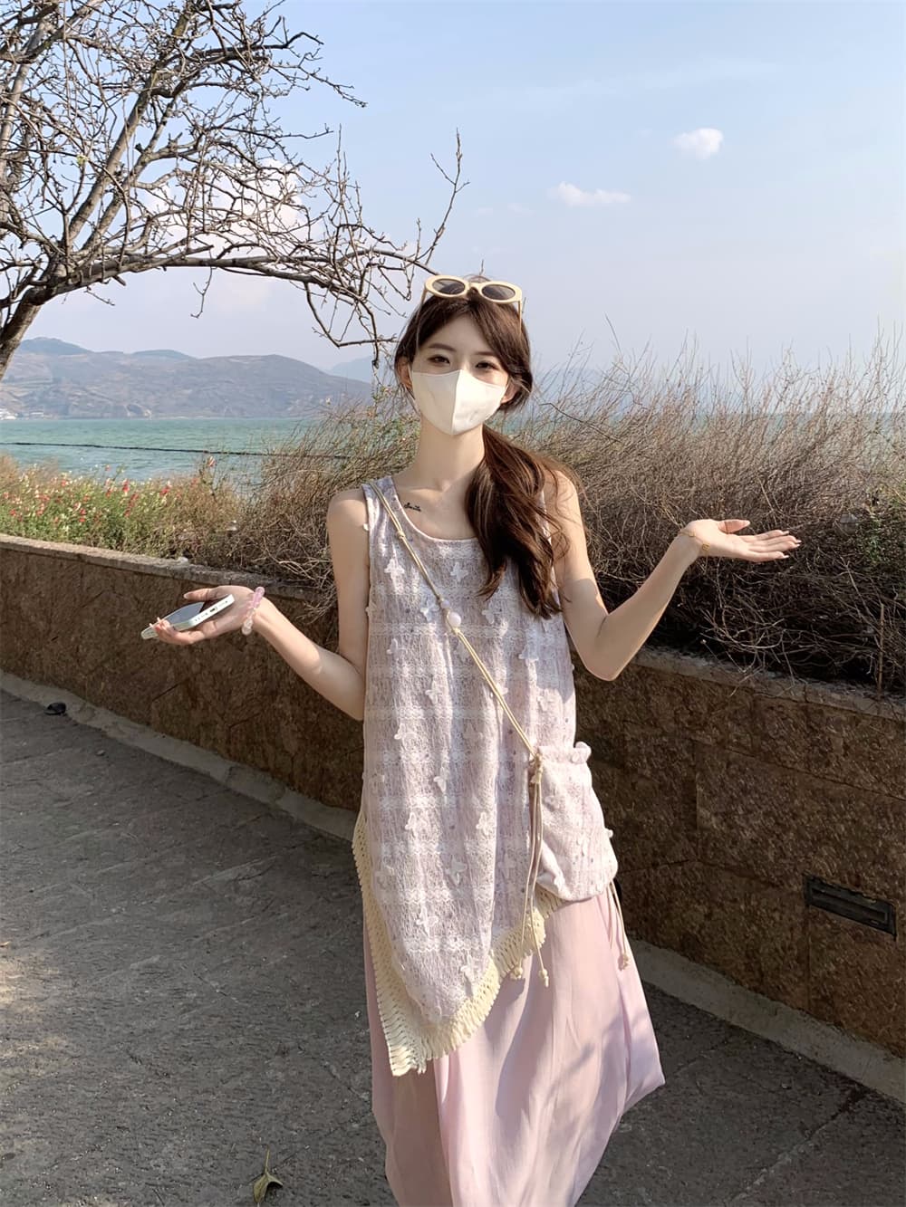 실사 2026 여름 새로운 작은 샤넬 스타일 불규칙 페이크 레이어드 술 조끼 원피스 휴가 바람 치마 상세 이미지 9