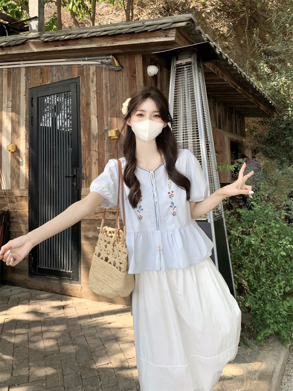 실사 2026 여름 새로운 문예 팬 면 재료 쇼트 스타일 자수 거품 소매 셔츠 여성 셔츠 상세 이미지 13