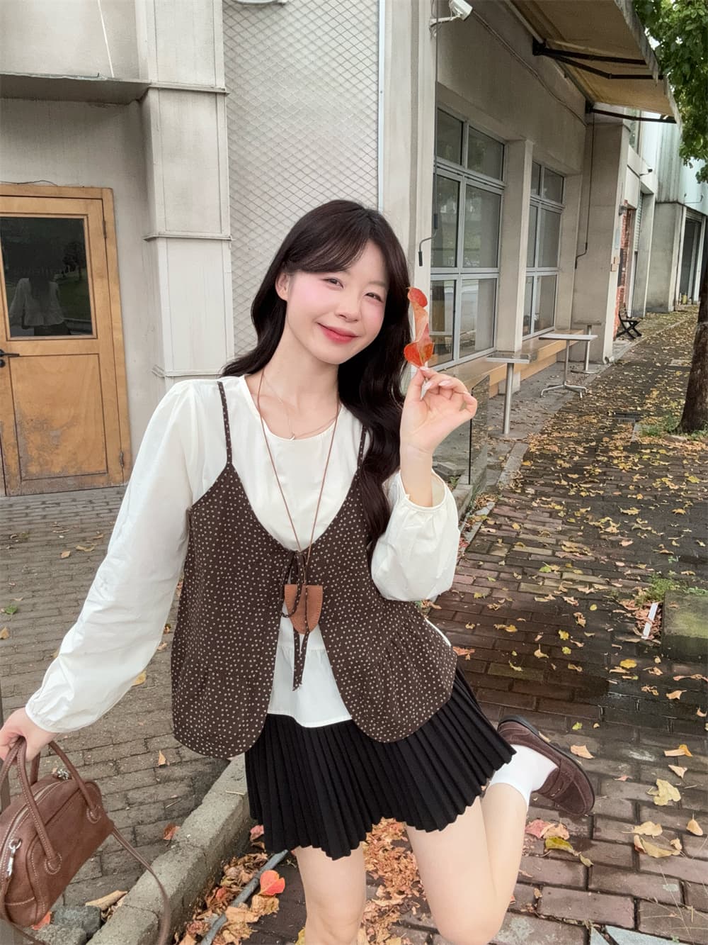 실사 2026 가을 새로운 디자인 센스 페이크 레이어드 슬립 패치워크 긴팔 셔츠 여성 셔츠 슬림해 보이는 상세 이미지 11