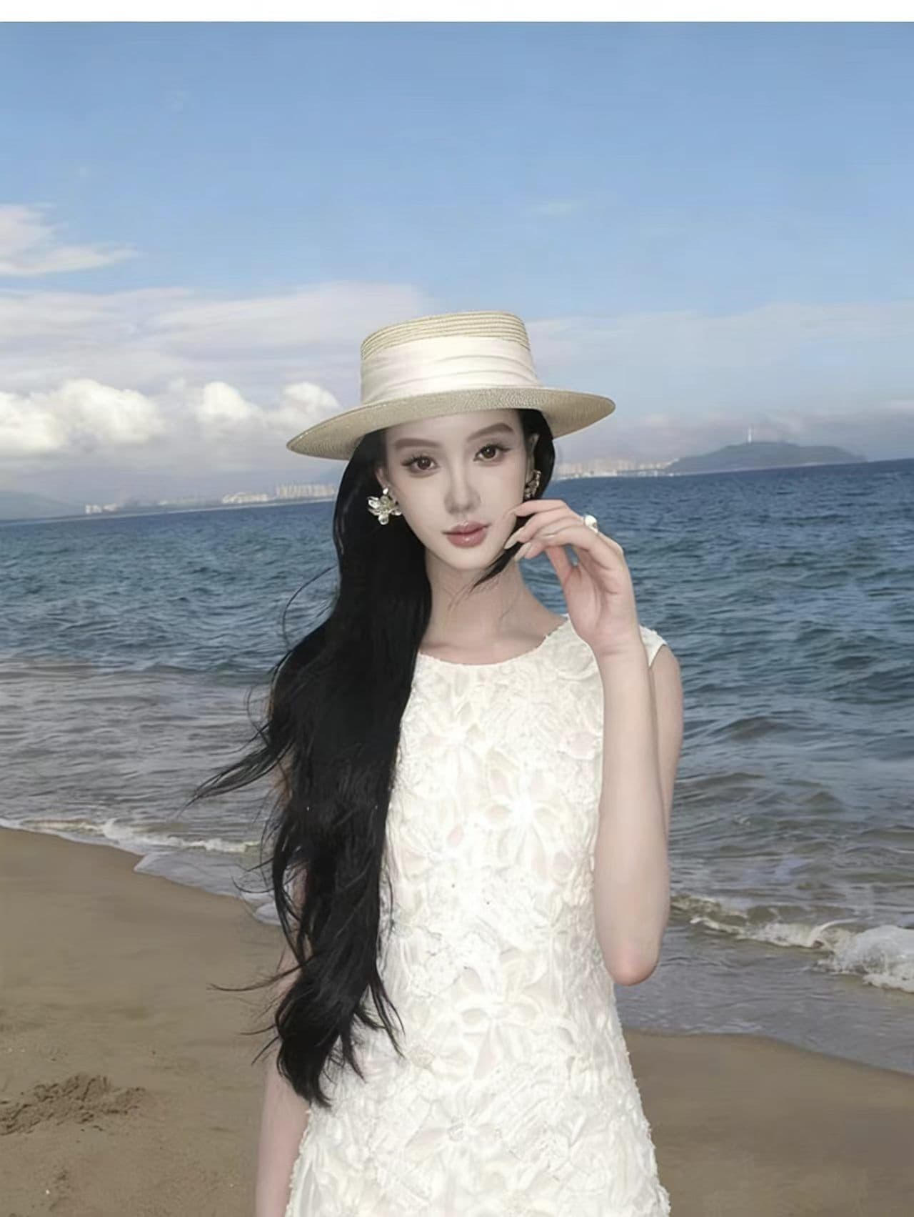 빛 사람들 부드러운 코치 착용 가져 가라. 얕은 살구 색상 레이스 품격 드레스 2026 여름 프랑스식 중요 경우 아름다운 치마 이미지 3