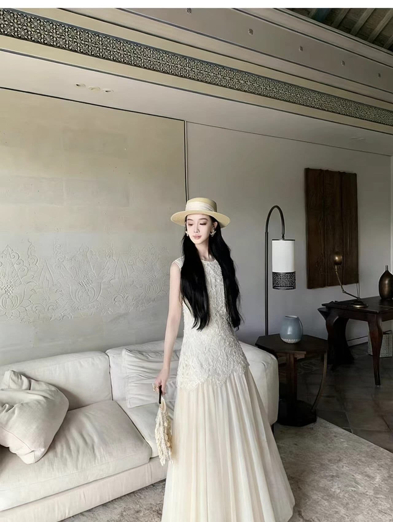 빛 사람들 부드러운 코치 착용 가져 가라. 얕은 살구 색상 레이스 품격 드레스 2026 여름 프랑스식 중요 경우 아름다운 치마 상세 이미지 12