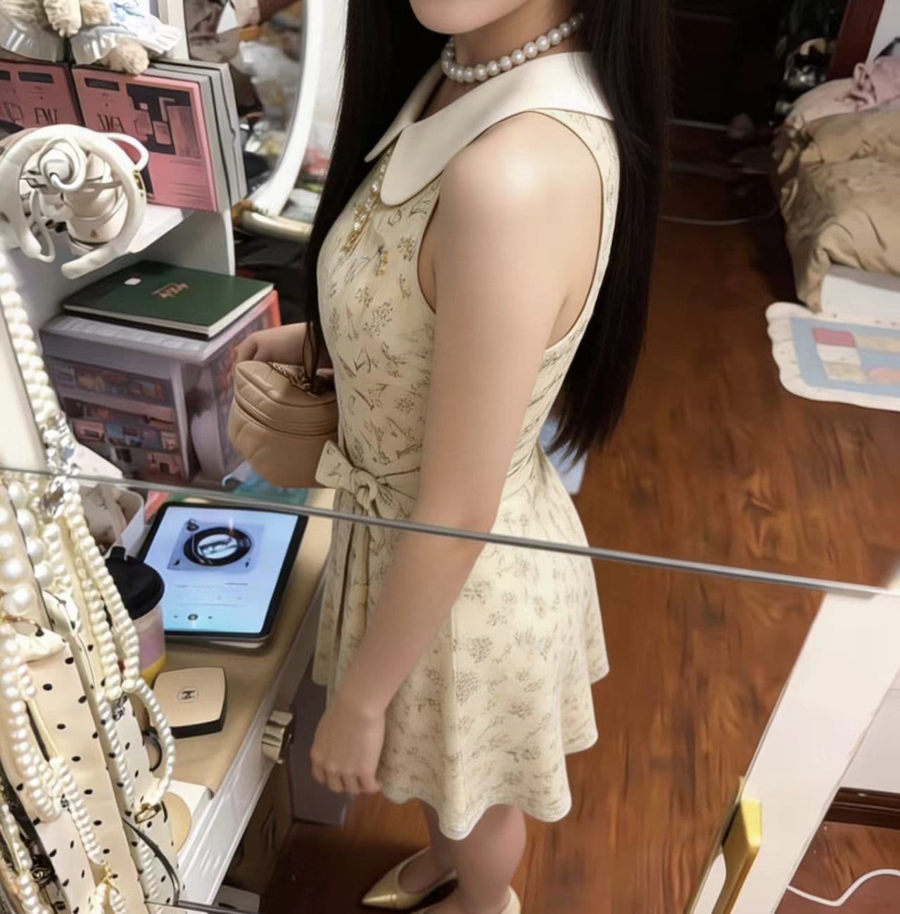2026 여름 새로운 베이비 칼라 민소매 레이스업 치마 디자인 센스 프랑스식 꽃무늬 드레스 허리 수축 슬림해 보이는 여성 의류 상세 이미지 6