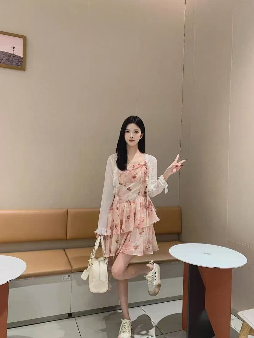 프랑스식 첫사랑 작은 날다 소매 화이트 드레스 아이들 여름 새로운 인기 작은 키 허리 수축 프릴 미니 스커트 상세 이미지 4