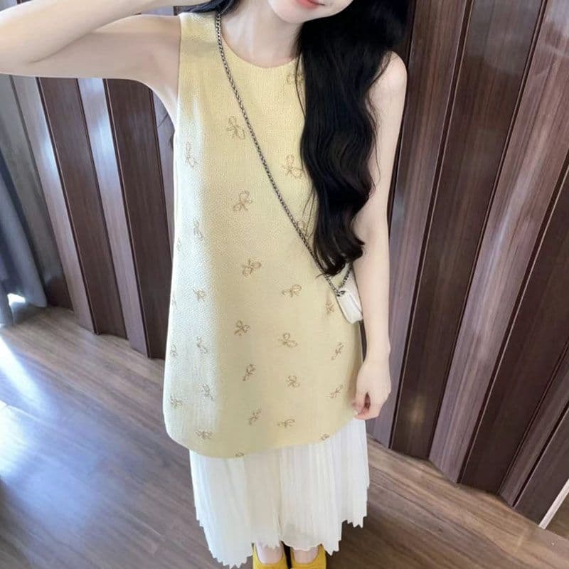 여름 새로운 절묘한 바람 일반 섹션 한 마디 드레스 자이언트 잘 생긴 황색 몸매 가꾸기 조끼 Chic 디자인 여성 의류 이미지 4