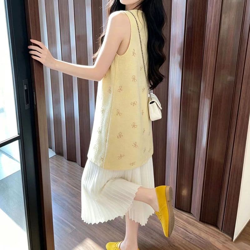 여름 새로운 절묘한 바람 일반 섹션 한 마디 드레스 자이언트 잘 생긴 황색 몸매 가꾸기 조끼 Chic 디자인 여성 의류 상세 이미지 6