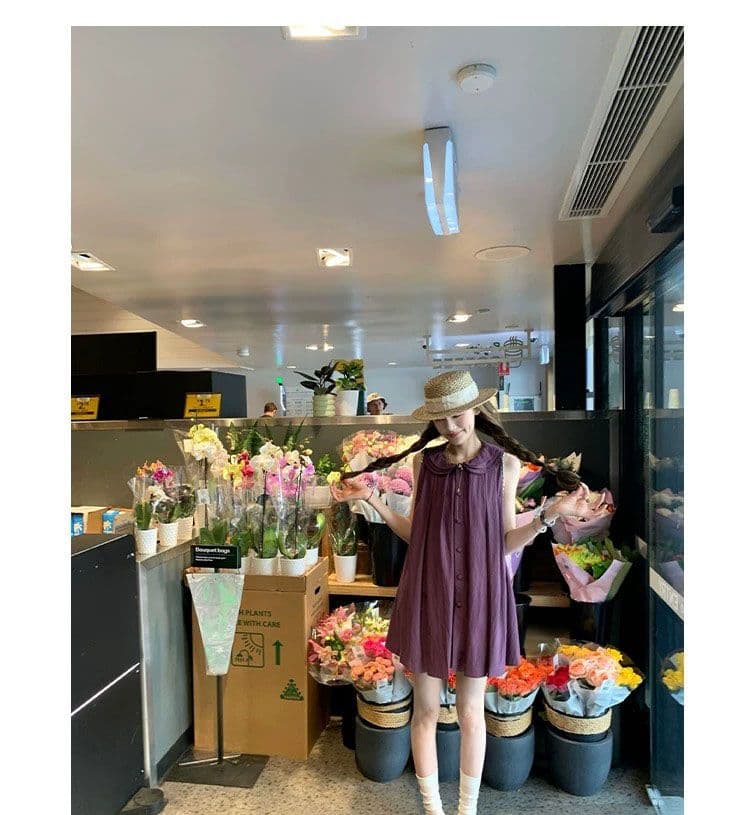천 금빛 바람 베이비 칼라 민소매 조끼 여성 드레스 디자인 센스 보라색 루즈핏 슬림해 보이는 품격 여름 짧은 치마 상세 이미지 12